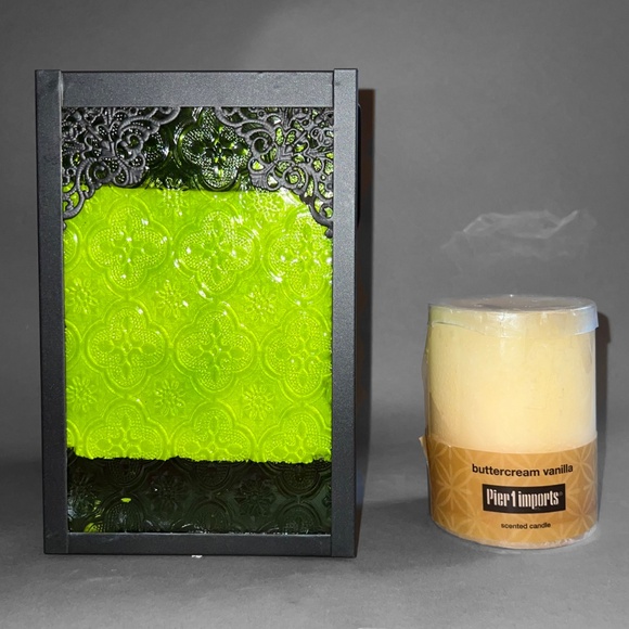 Pier 1 Metal and Green Glass Lantern - Picture 5 of 8